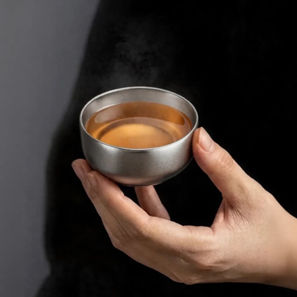 Conjunto de Copos Gongfu de Titânio Puro 55ml Acabamento Liso Feito à Mão