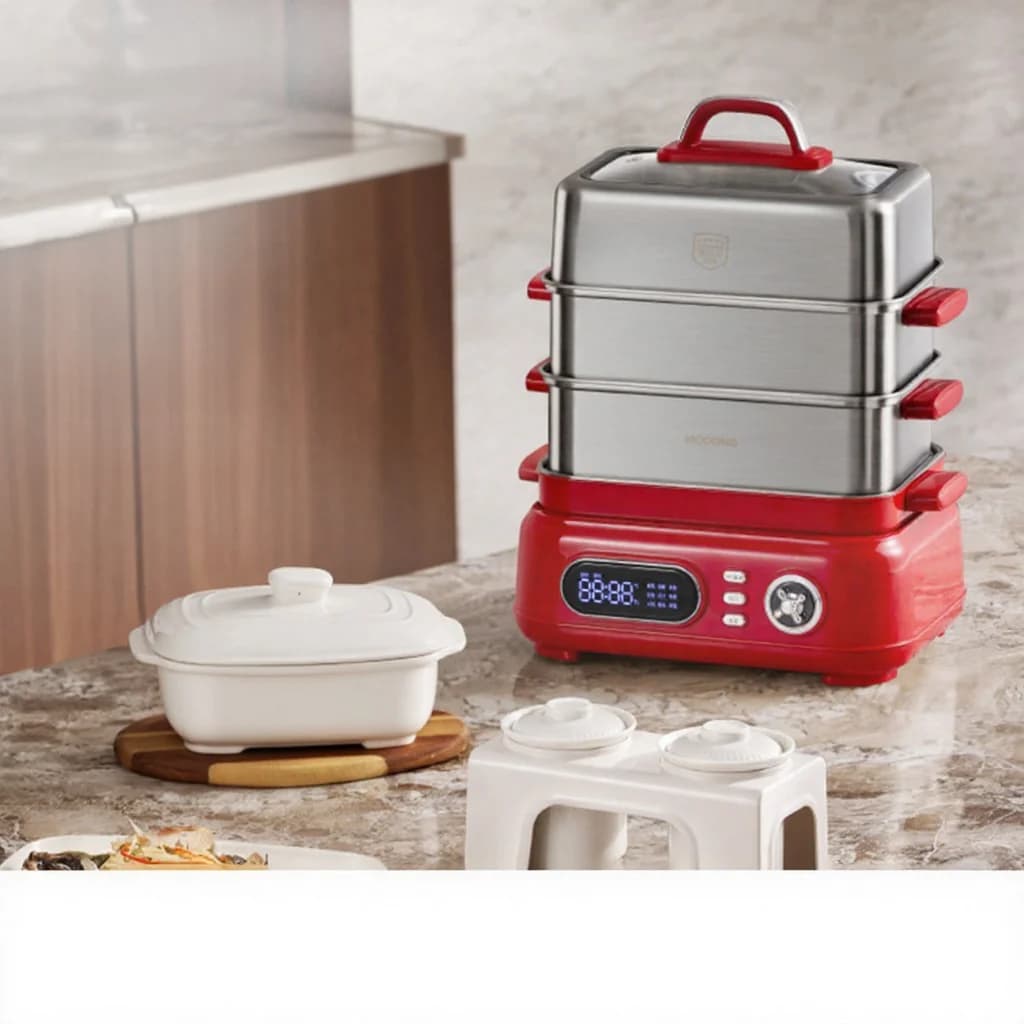 Panela Elétrica de Aço Inoxidável para Cozimento a Vapor 18L 24L Camada Dupla ou Tripla