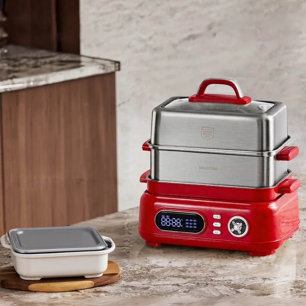 Cozedor a Vapor Elétrico em Aço Inoxidável 18L 24L Dupla ou Tripla Camada