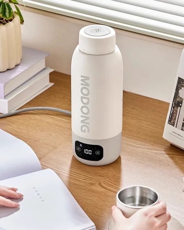 Copo Chaleira Elétrica Portátil de Viagem 600ml, Revestimento Interno em Aço Inoxidável 316