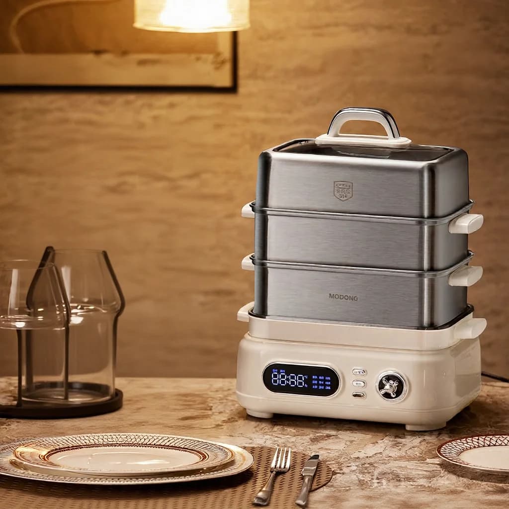 Cozedor a Vapor Elétrico em Aço Inoxidável 18L 24L Dupla ou Tripla Camada