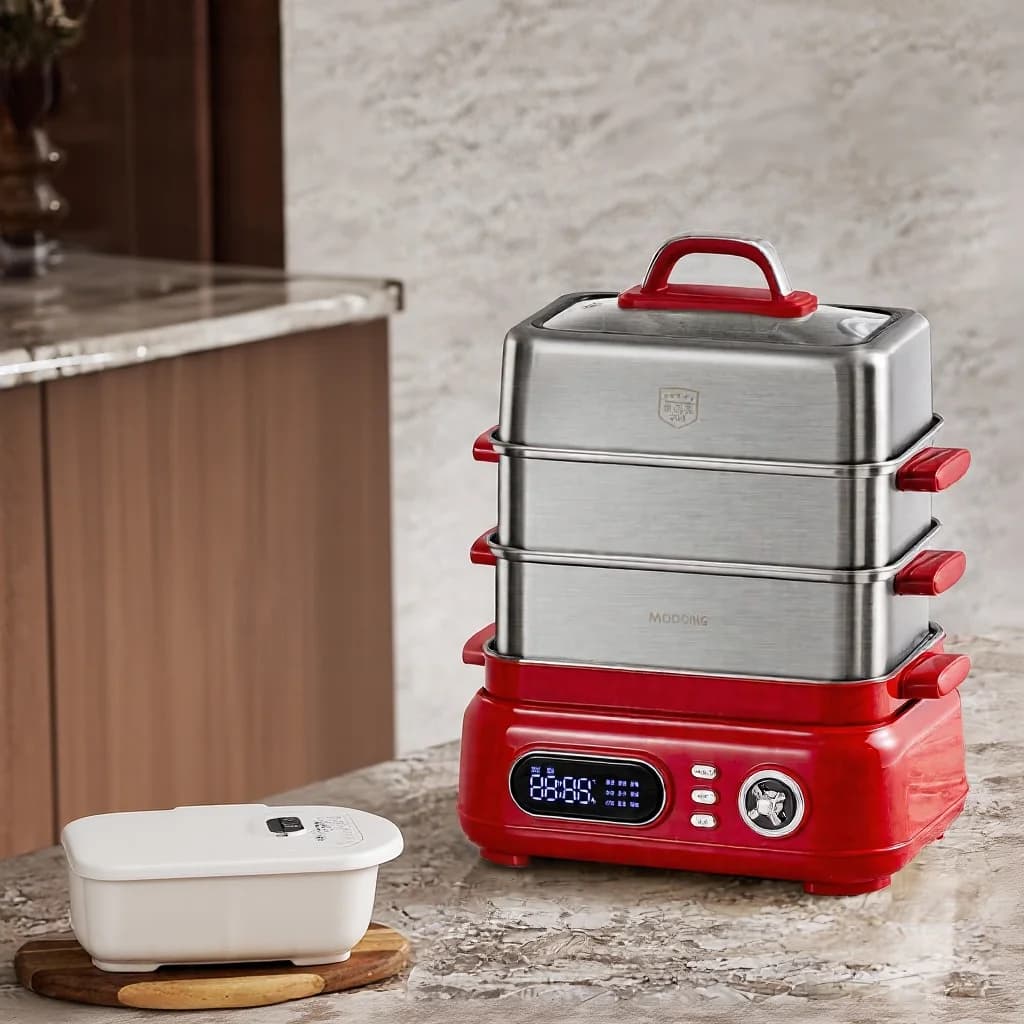 Cozedor a Vapor Elétrico em Aço Inoxidável 18L 24L Dupla ou Tripla Camada