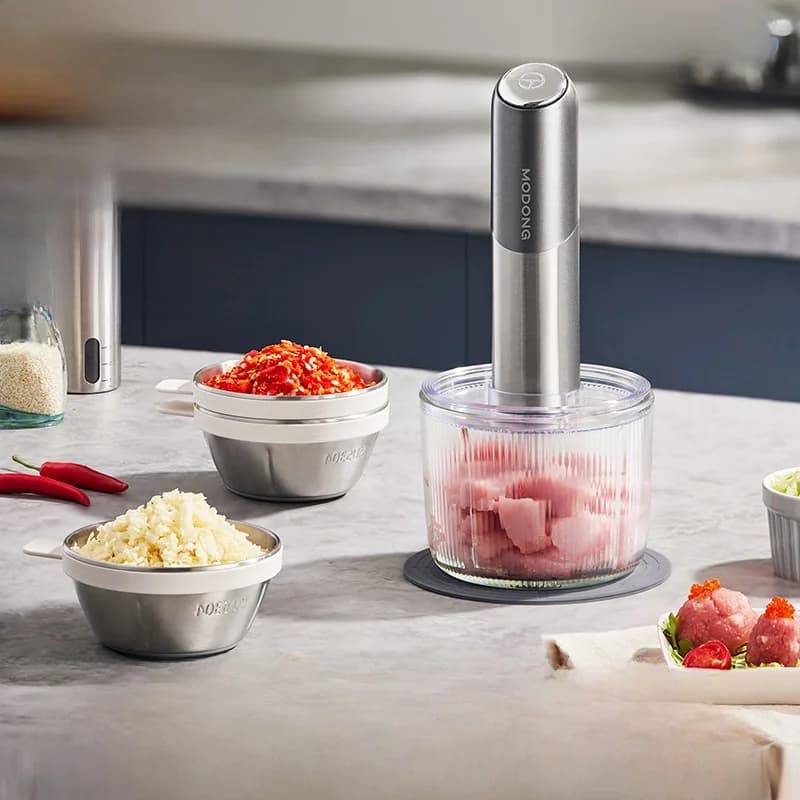 Picador Elétrico Portátil de Alimentos com Tigela de Vidro