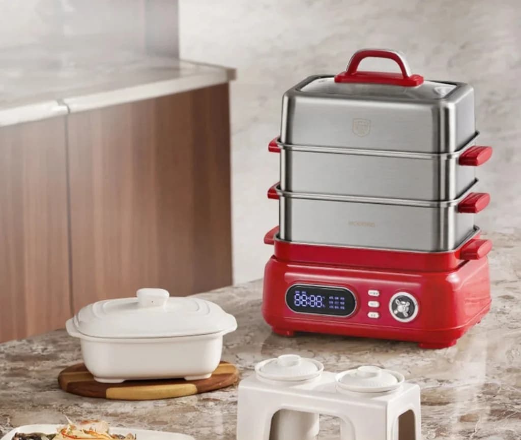 Cozedor a Vapor Elétrico em Aço Inoxidável 18L 24L Dupla ou Tripla Camada