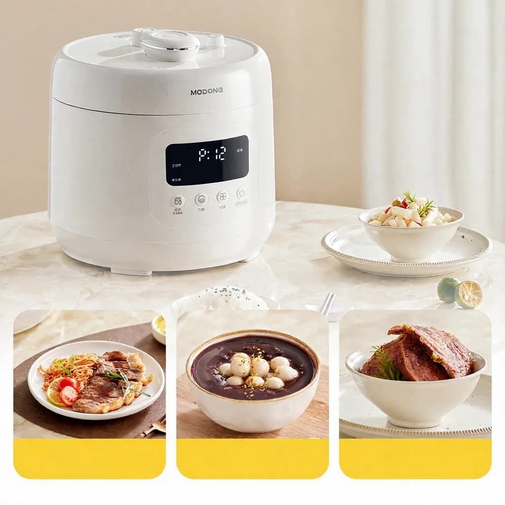 Panela de Pressão Elétrica 4L com Revestimento Cerâmico, 800W, Temporizador 17-24H