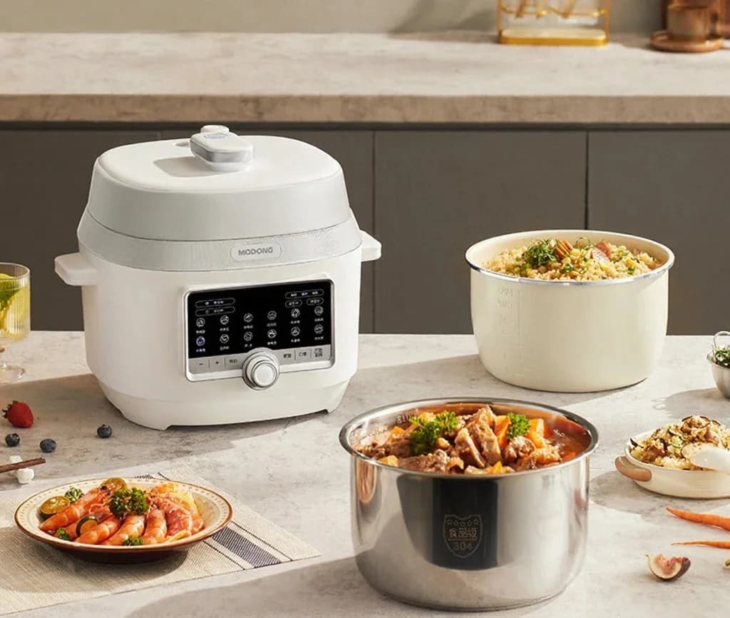 Panela de Pressão Elétrica 5L com Duas Panelas Internas, 900W