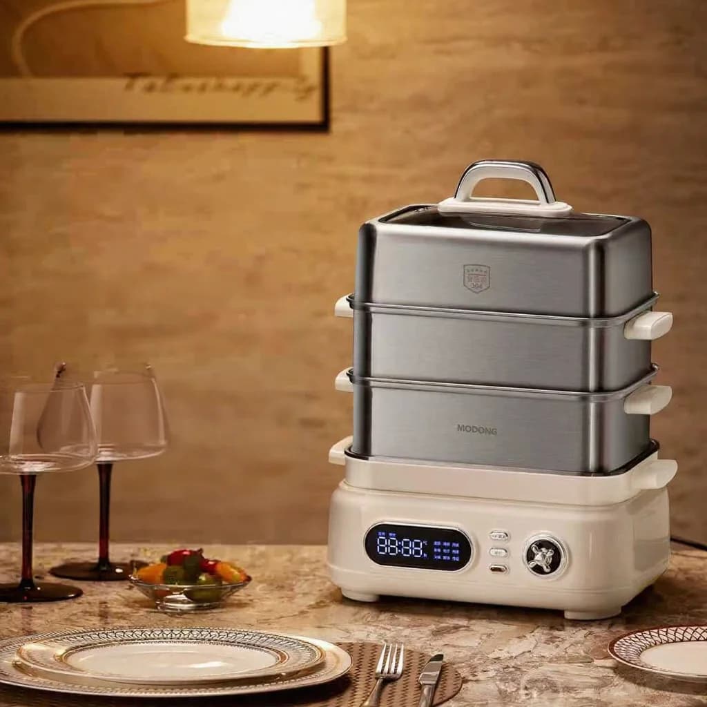 Cozedor a Vapor Elétrico em Aço Inoxidável 18L 24L Dupla ou Tripla Camada
