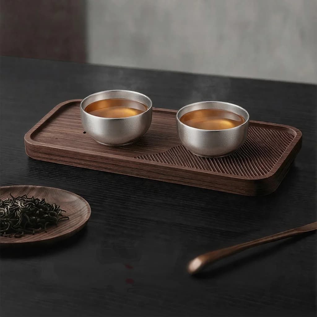 Conjunto de Xícaras de Chá Gongfu de Titânio Puro 55ml Acabamento Natural Feito à Mão