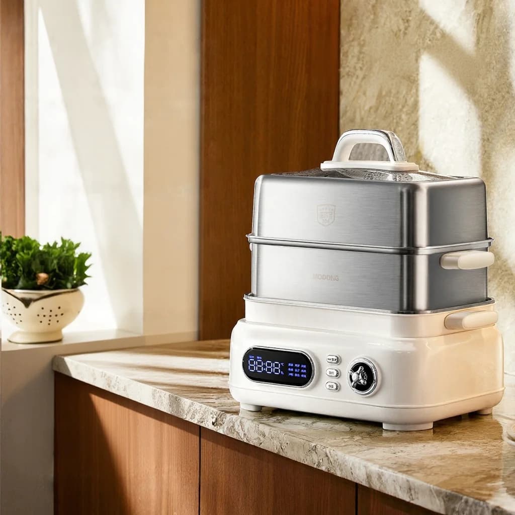 Cozedor a Vapor Elétrico em Aço Inoxidável 18L 24L Dupla ou Tripla Camada
