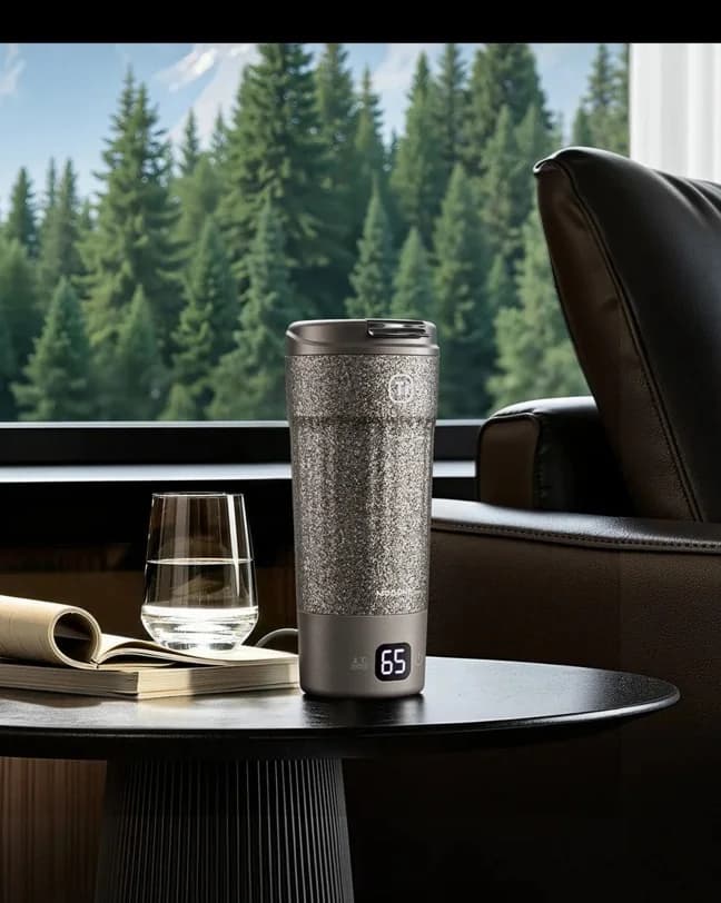 Copo Elétrico de Viagem em Titânio 400ml com Exibição de Temperatura