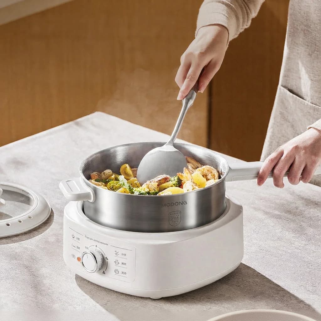 Panela Elétrica de Aço Inox com Cesto para Vapor, 3L, 220V
