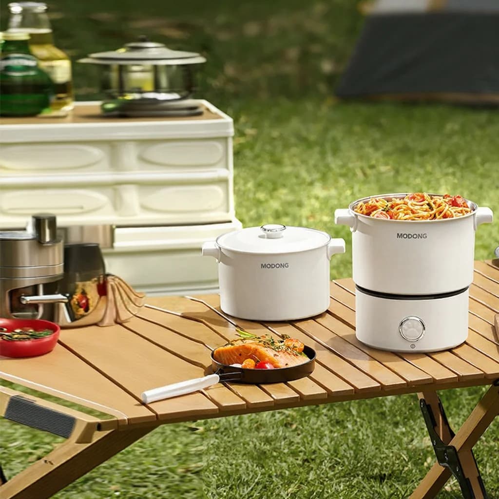 Pote Elétrico Portátil para Cozinhar com Panela e Grade para Vapor