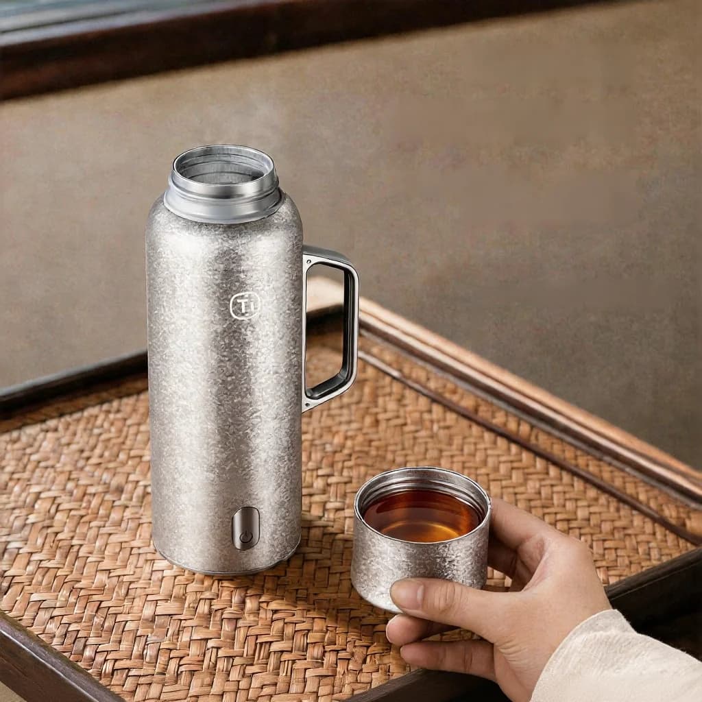 Copo Isotérmico Aquecido em Titânio com Alça 680ml Caixa para Presente