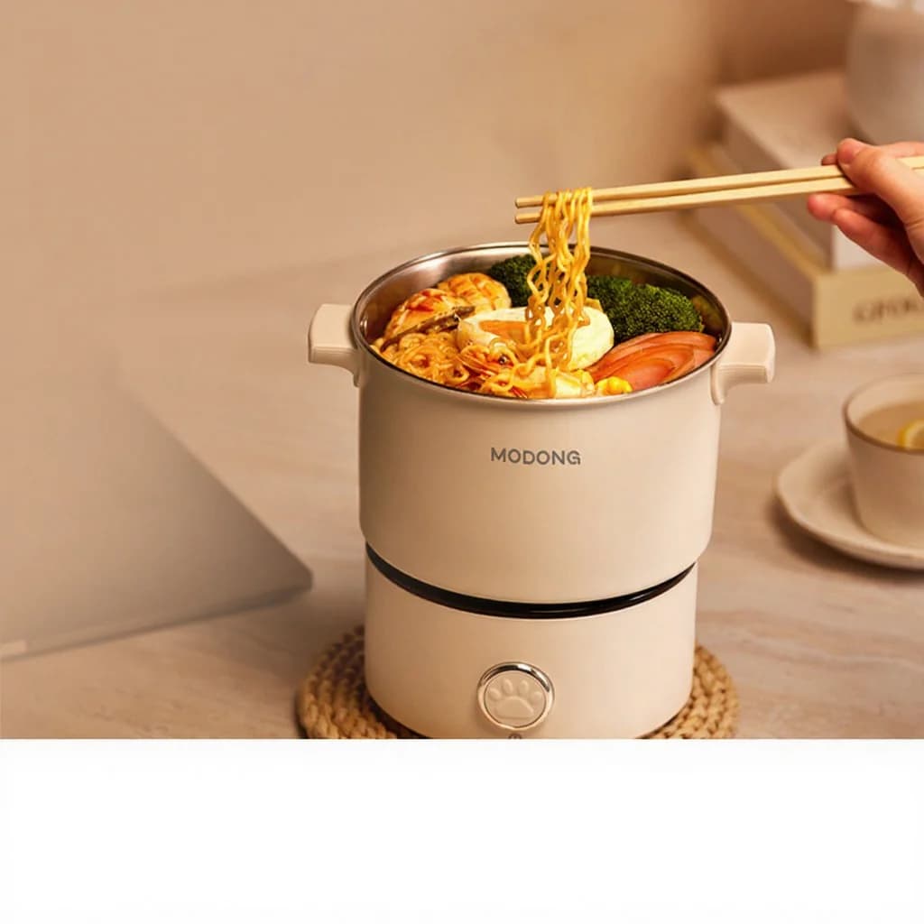 Pote Elétrico Portátil para Cozinhar com Panela e Grade para Vapor