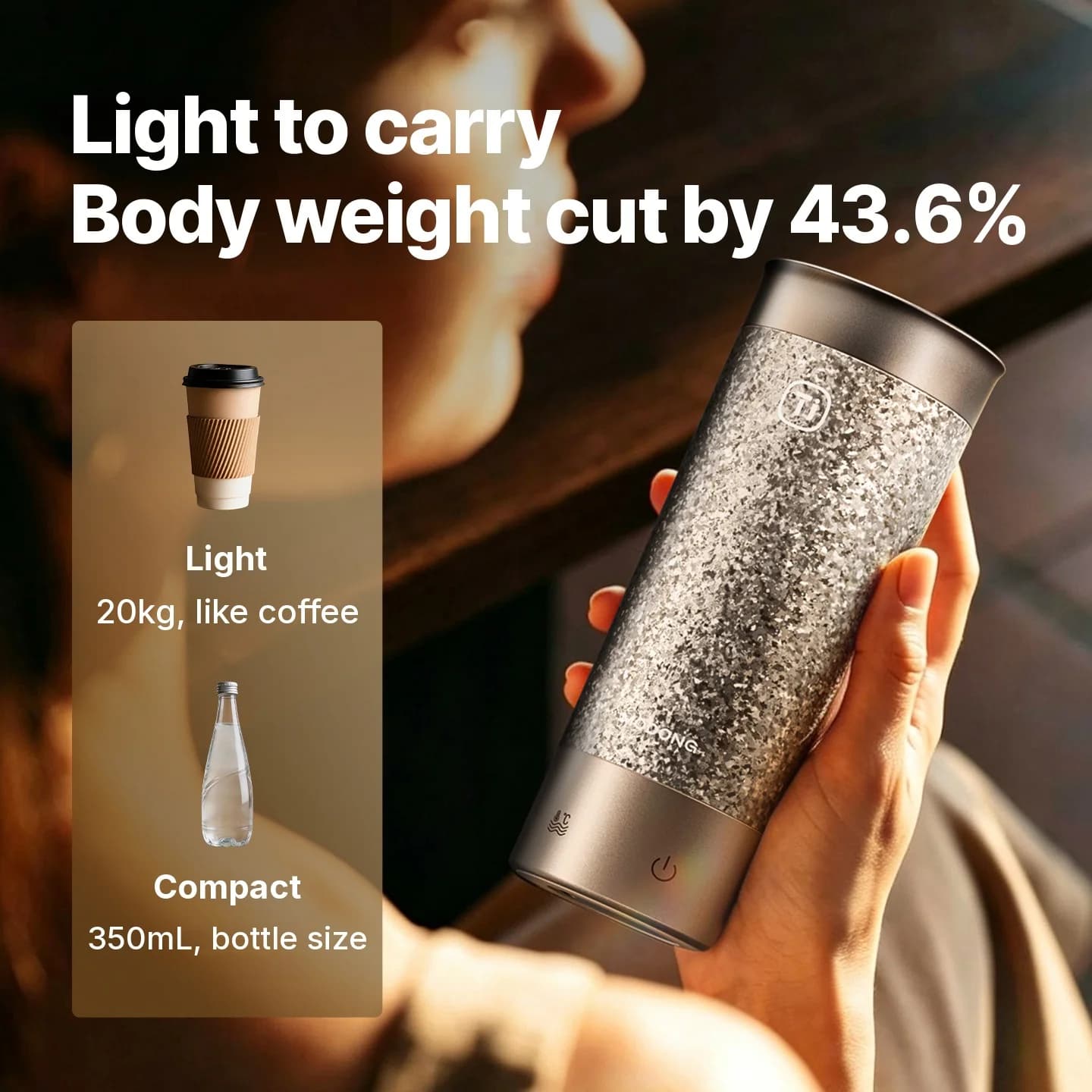Caneca térmica elétrica de titânio 350ml com controle de temperatura