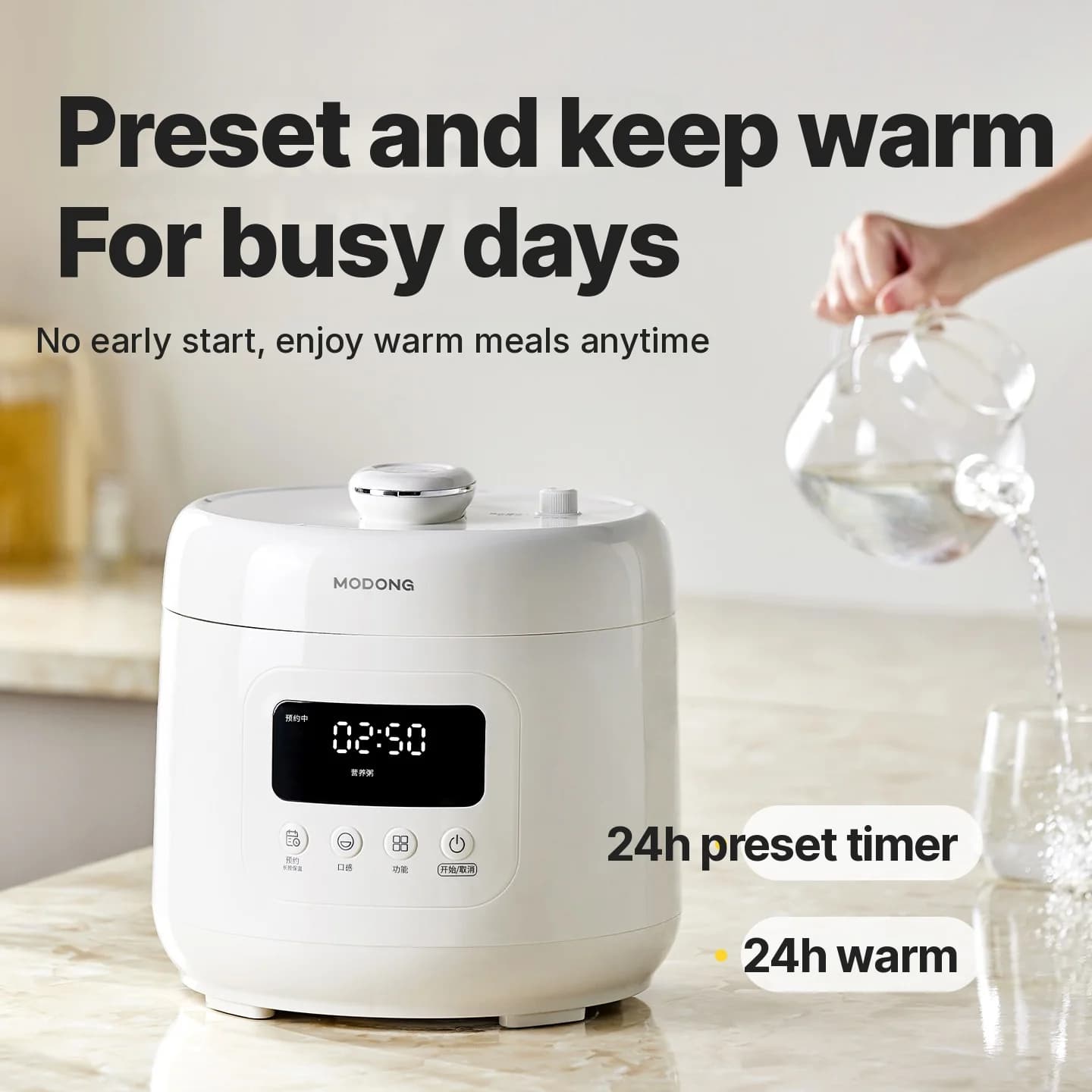 Panela de Pressão Elétrica 4L com Revestimento Cerâmico, 800W, Timer de 17-24H