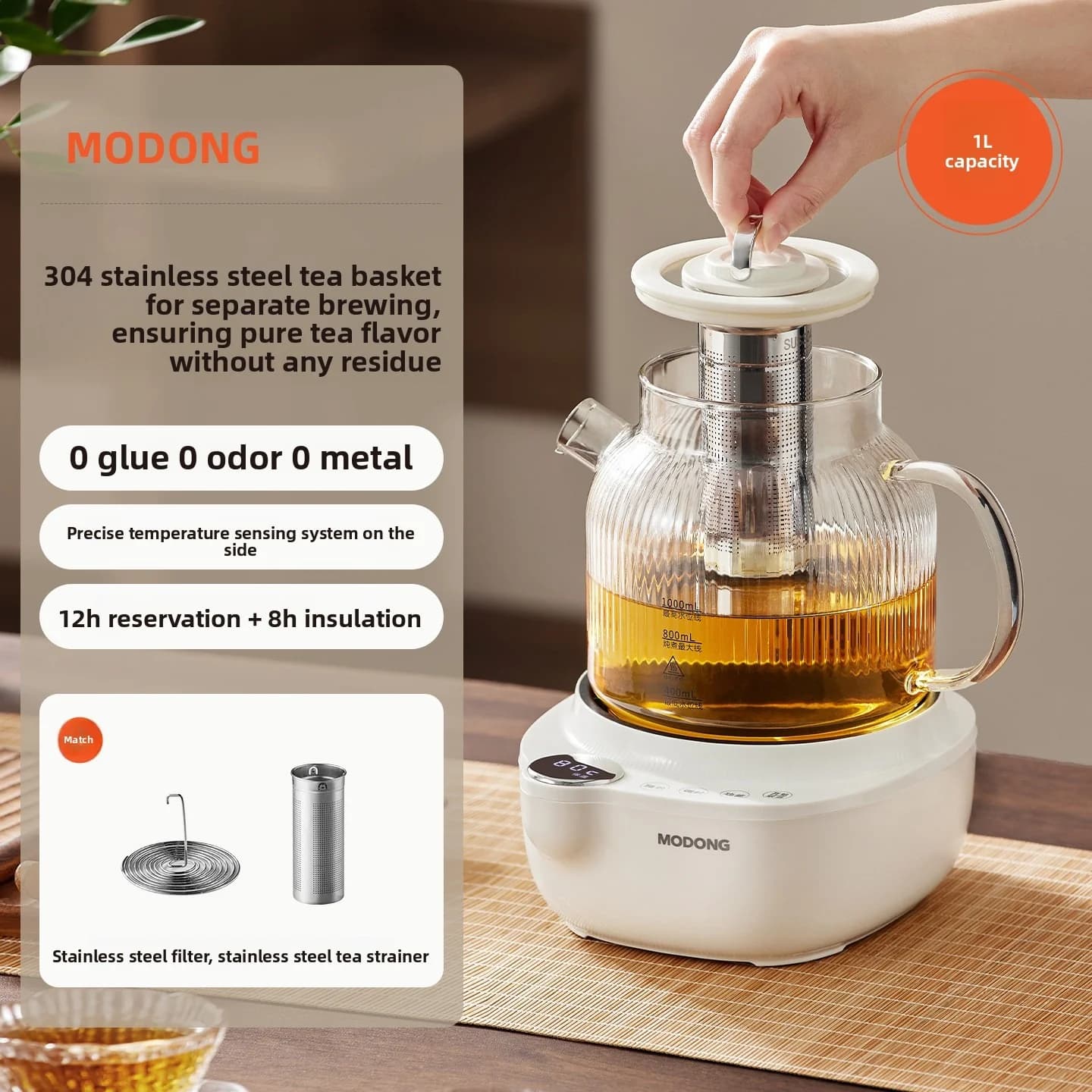 Panela de Vidro Elétrica com Controle de Temperatura e Cozi Vapor de Chá