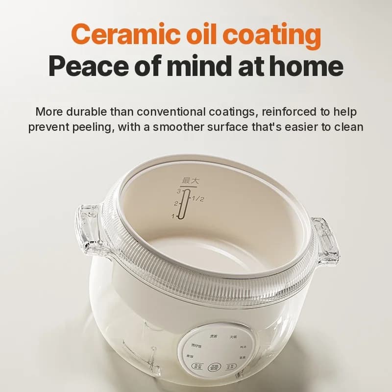 Mini Panela de Arroz Elétrica 1,6L com Recipiente Interno de Cerâmica