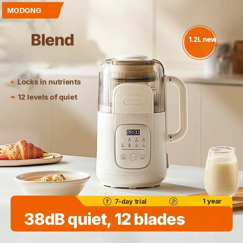 Liquidificador aquecido 1.2L com controle por toque, corpo de vidro