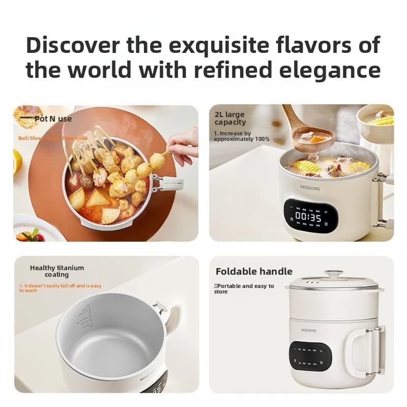 Panela elétrica mini 2L com revestimento cerâmico antiaderente e vaporizador