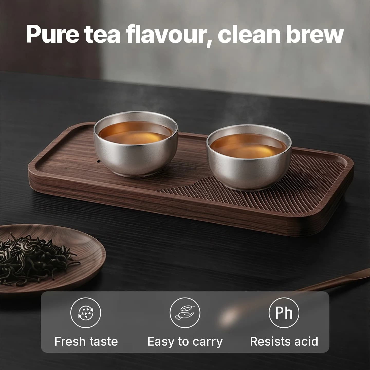Conjunto de Xícaras Gongfu de Titânio Puro 55ml Acabamento Liso Artesanal