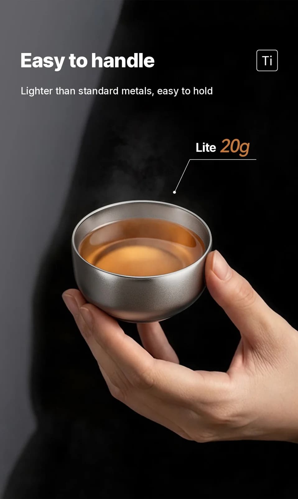 Conjunto de Xícaras de Chá Gongfu de Titânio Puro 55ml Acabamento Natural Feito à Mão