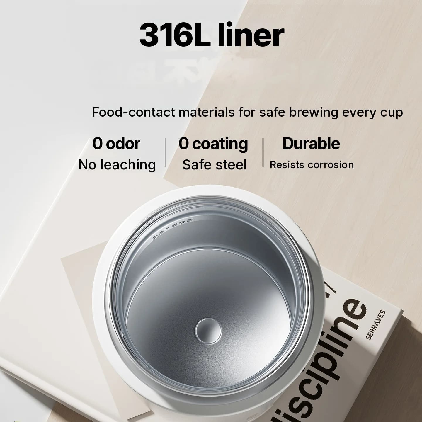 Copo elétrico portátil para aquecer água 350ml em aço inoxidável 316L
