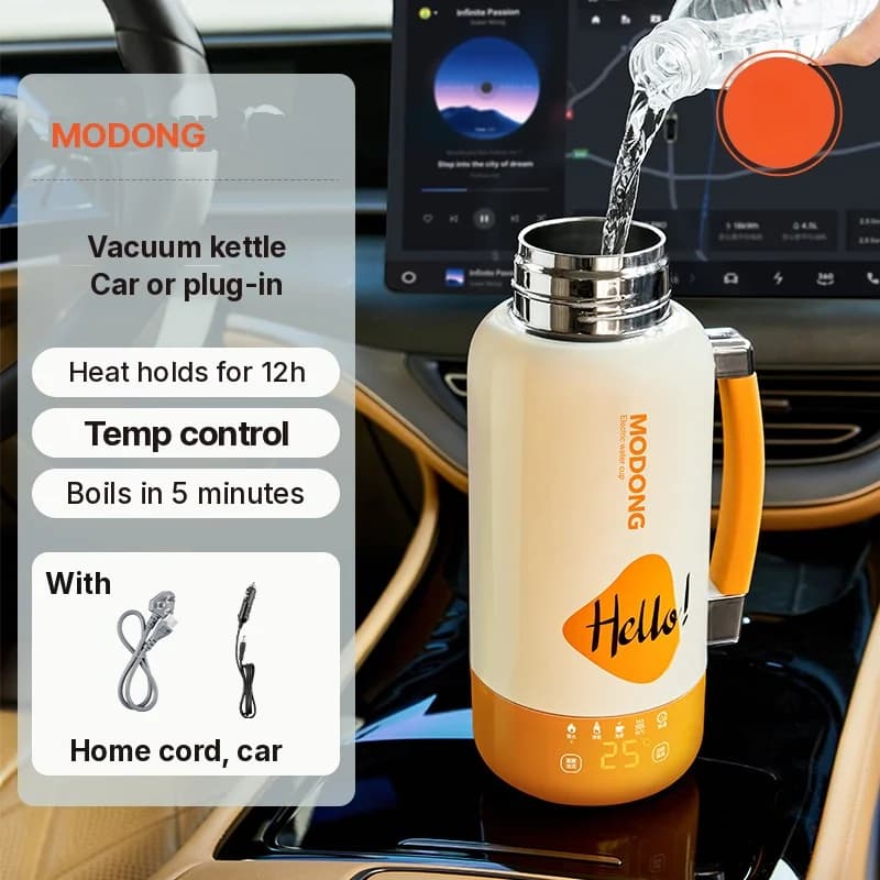 Copo Aquecedor Elétrico Portátil para Carro e Tomada 1L Aço Inoxidável 316