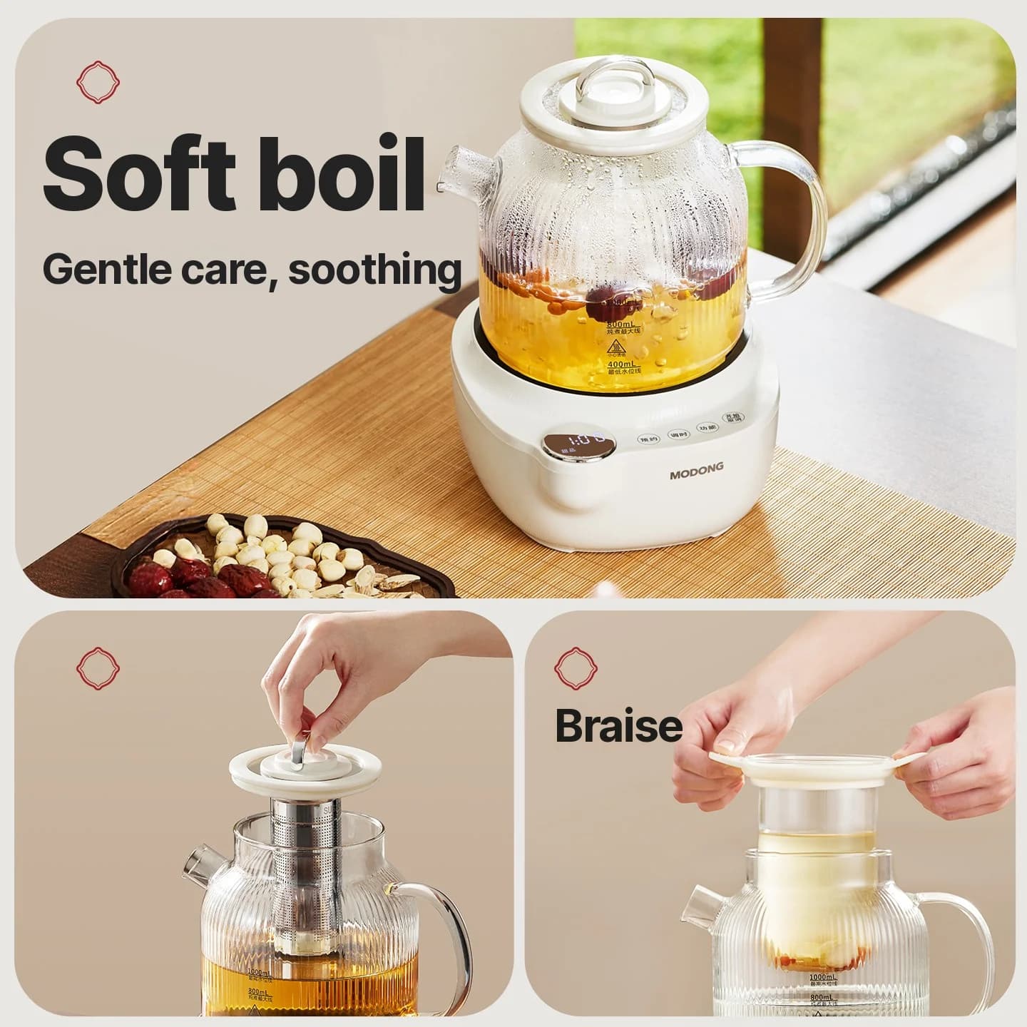Chaleira Elétrica de Vidro com Controle de Temperatura, 1L
