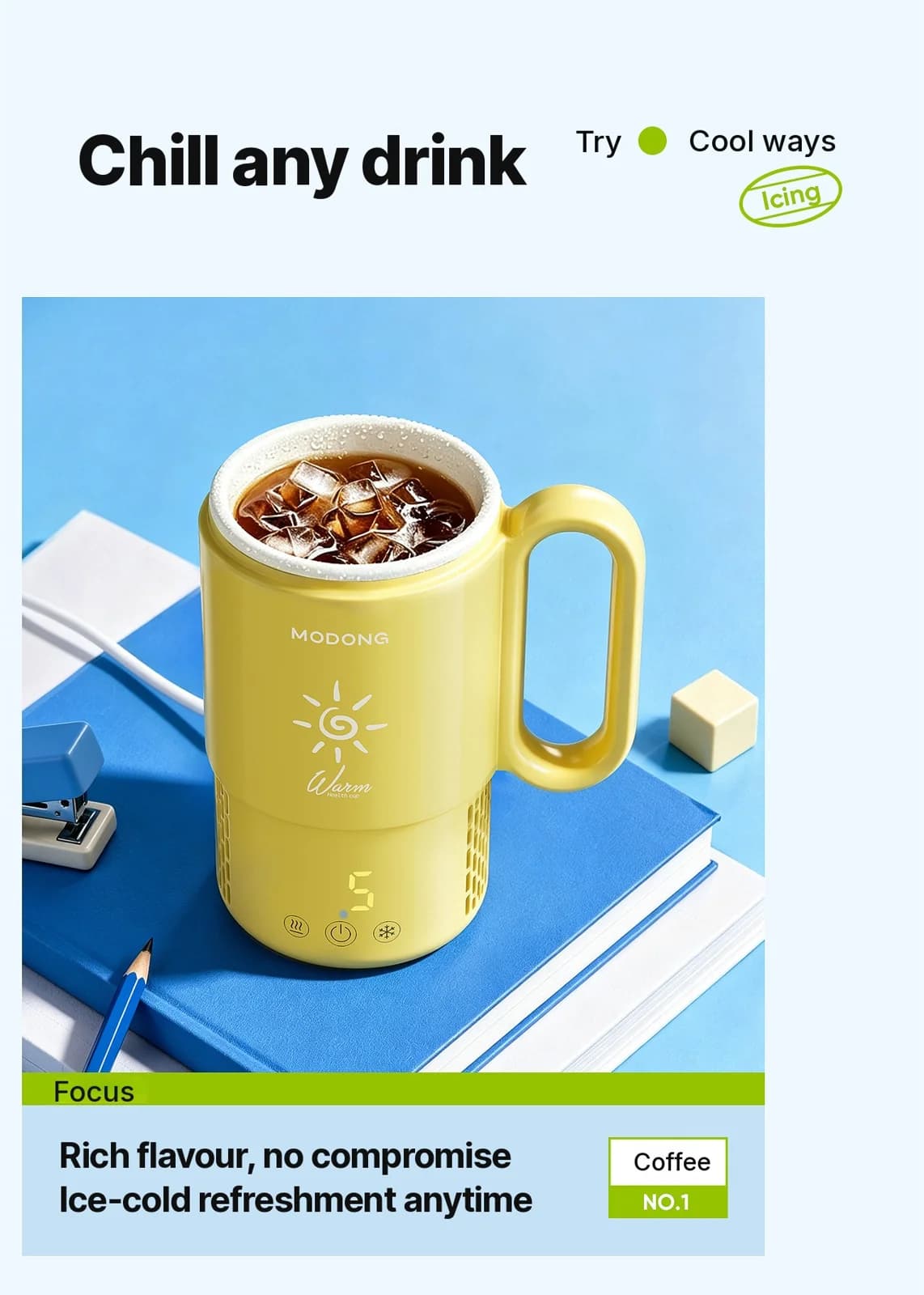 Copo Portátil de Aquecimento e Resfriamento 450mL 36W Controle por Toque