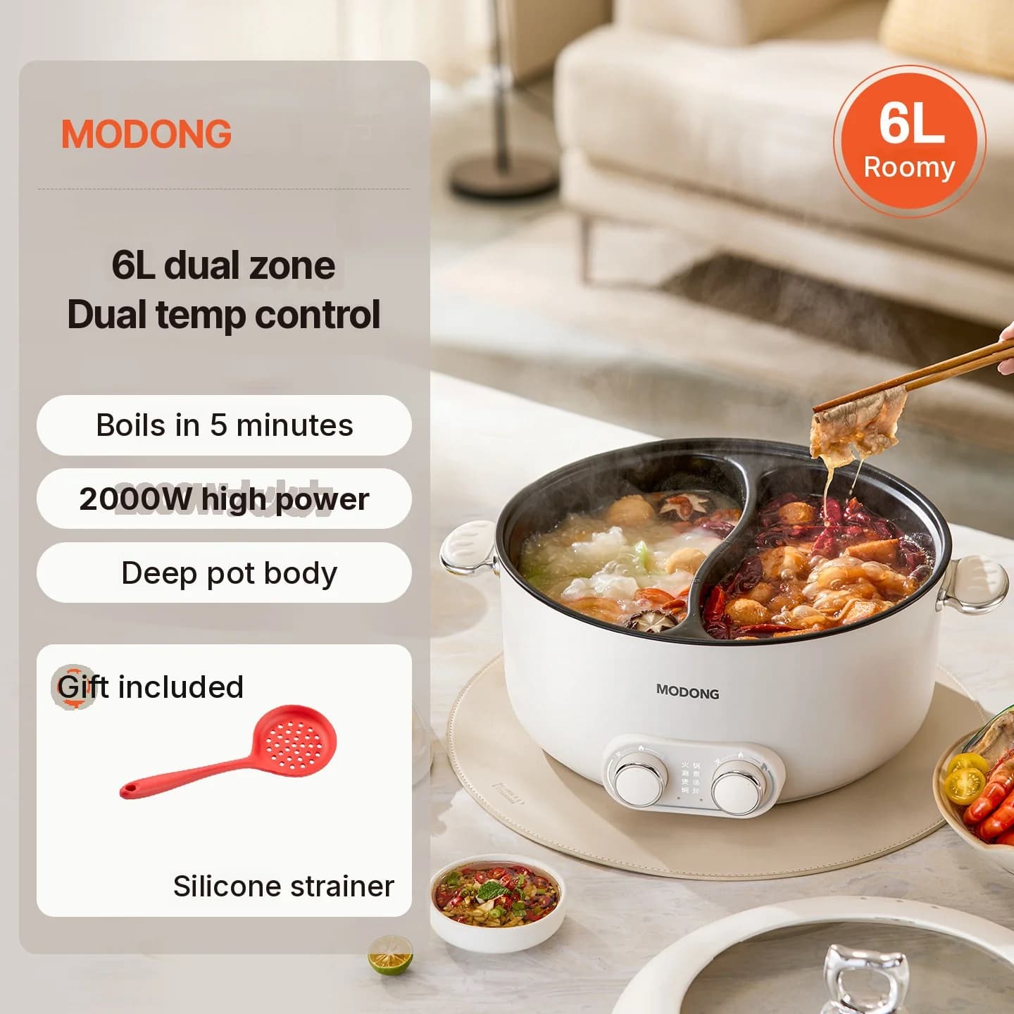 Panela Elétrica Dual Zone 6L com Controle Independente de Temperatura