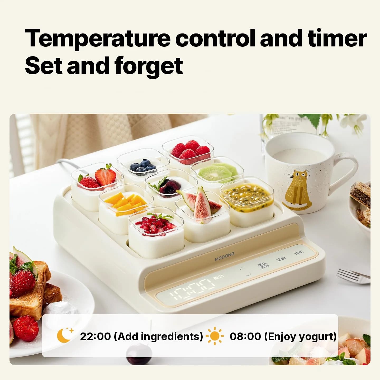 Fazedor de Iogurte de 9 Copos com Pote Interno de Vidro e Timer
