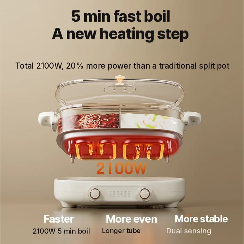 Panela Elétrica 7L com Divisória ou Quatro Compartimentos, 220V, Panela Bipartida