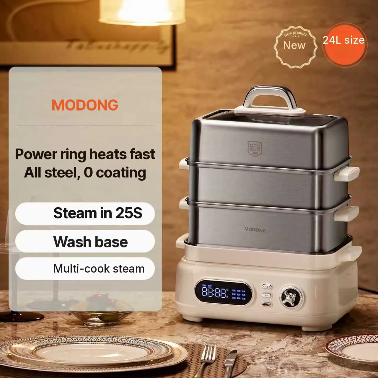 Cozedor a Vapor Elétrico em Aço Inoxidável 18L 24L Dupla ou Tripla Camada