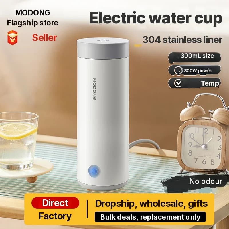 Copo Elétrico Portátil para Aquecer Água 304, Revestimento Interno 300ml