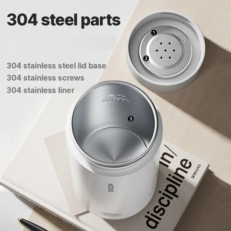 Copo Elétrico Portátil para Aquecer Água, Revestimento 304, 300ml