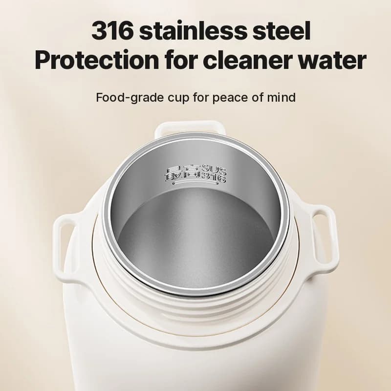 Chaleira Elétrica Portátil de Viagem, Copo Aquecido 1L 316 Aço Inoxidável