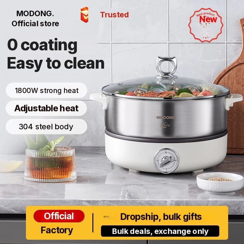 Panela Elétrica Dividida Com Revestimento Interno de Aço Inoxidável 1500W