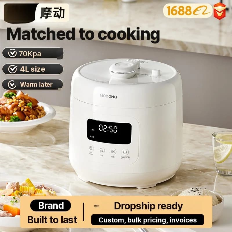 Panela de Pressão Elétrica 4L com Revestimento Cerâmico, 800W, Timer de 17-24H