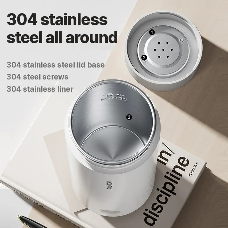 Copo Elétrico Portátil em Aço Inoxidável 304, 300ml, 220V