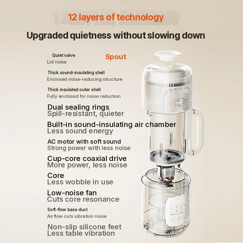 Liquidificador aquecido 1.2L com controle por toque, corpo de vidro