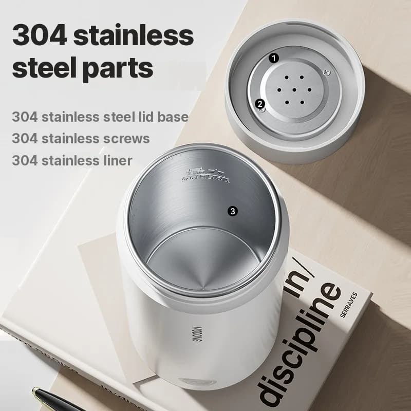 Copo Elétrico Portátil para Aquecer Água 304, Revestimento Interno 300ml