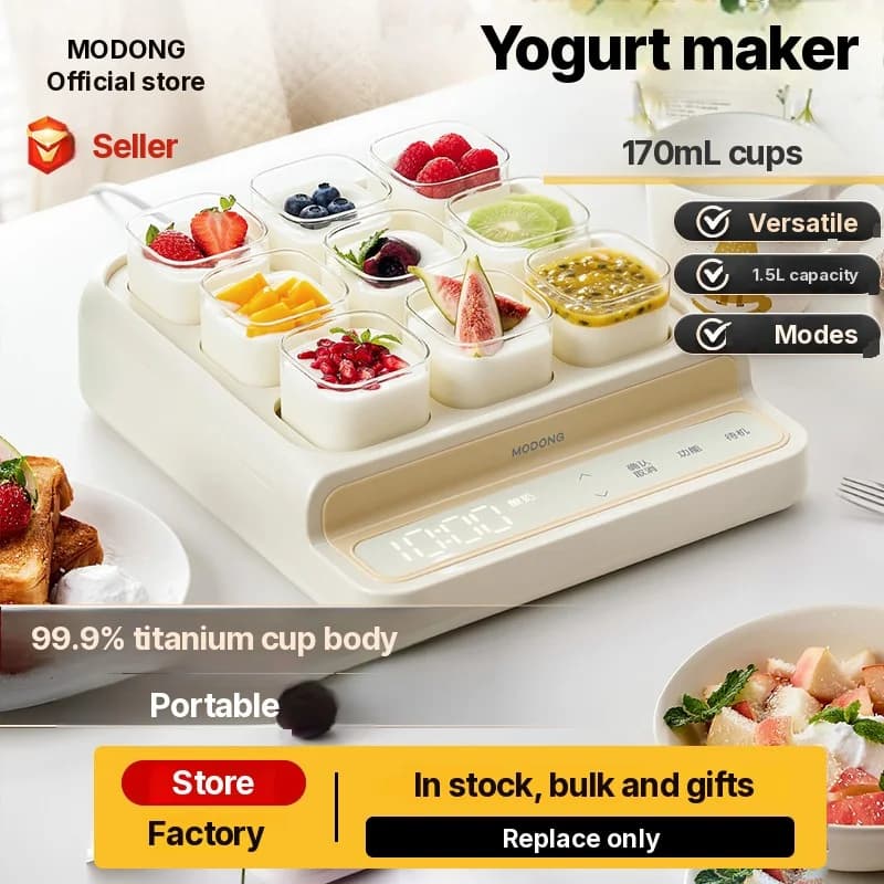 Fazedor de Iogurte de 9 Copos com Pote Interno de Vidro e Timer