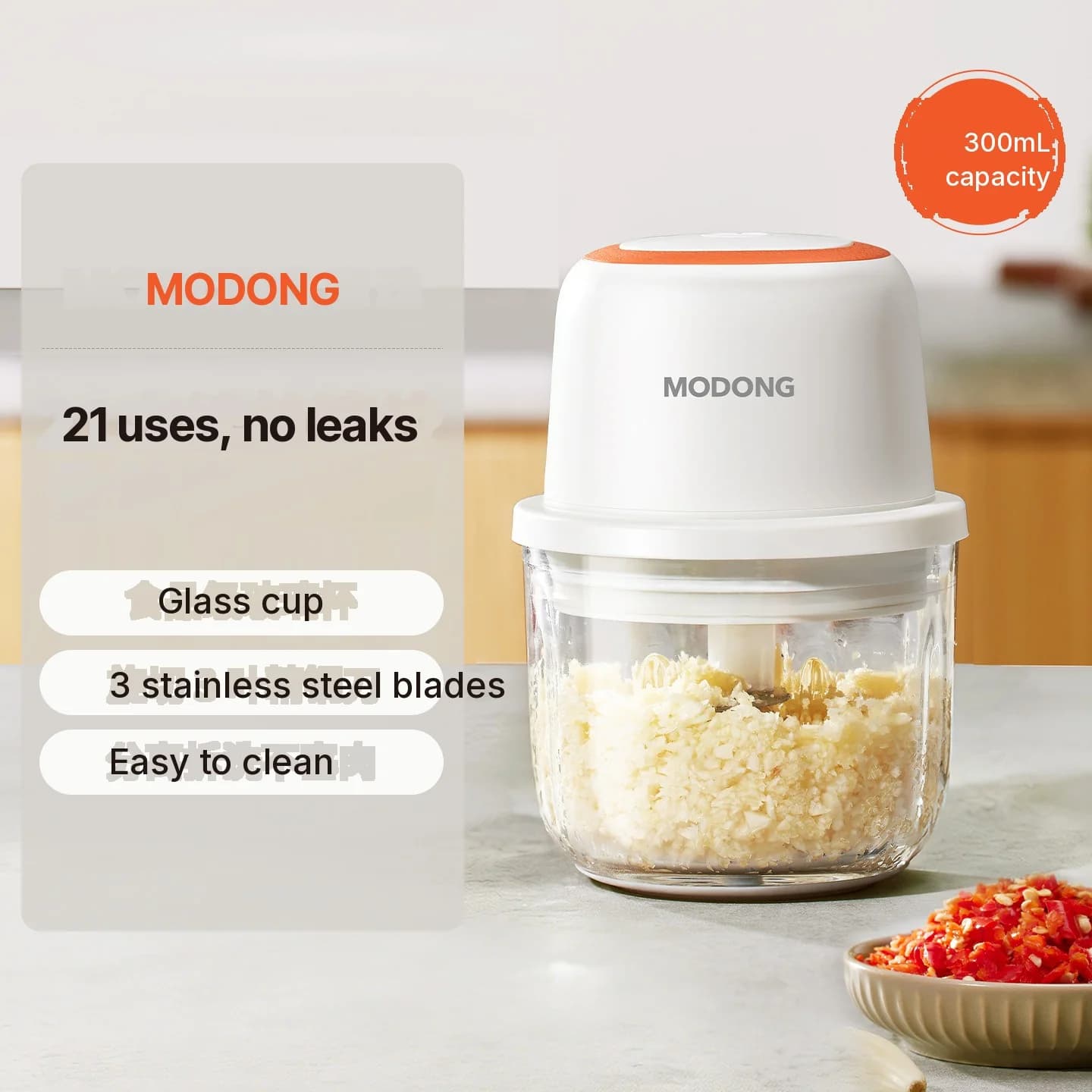 Picador Elétrico de Alho Mini Processador de Alimentos 300ml 5V 45W