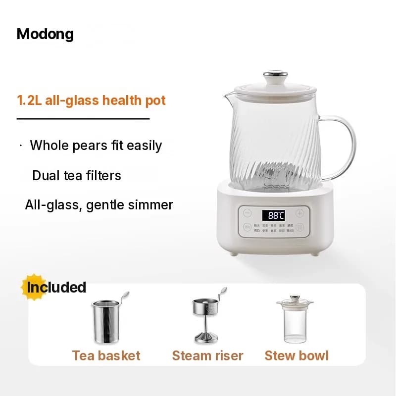 Panela Elétrica de Vidro 1-1,5 L com Controle por Toque para Chá