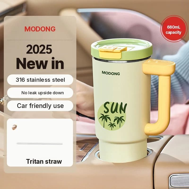 Copo Térmico Elétrico Portátil com Interior em Aço Inoxidável de 680ml