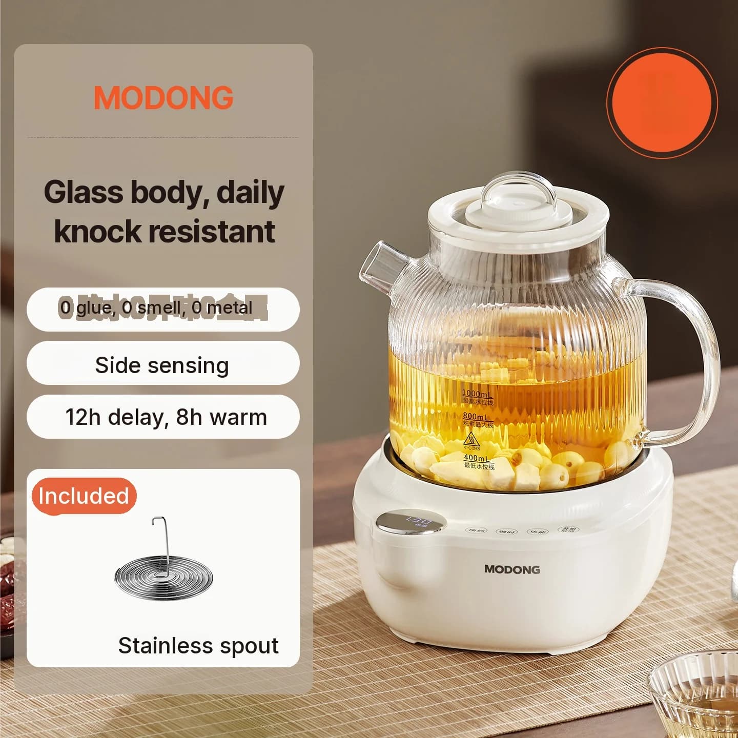 Panela de Vidro Elétrica com Controle de Temperatura e Cozi Vapor de Chá