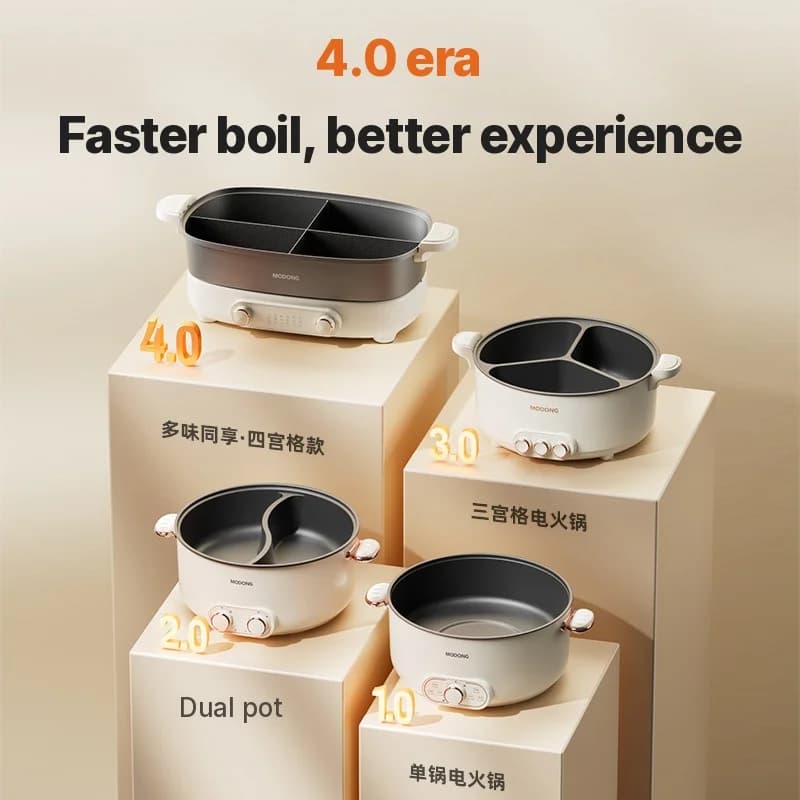 Panela Elétrica 7L com Divisória ou Quatro Compartimentos, 220V, Panela Bipartida