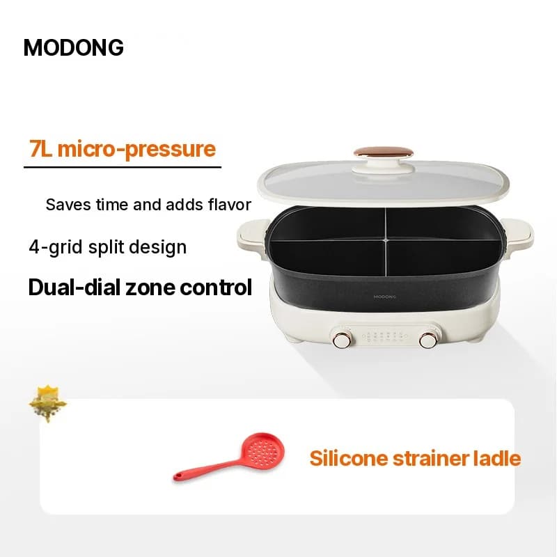 Panela Elétrica 7L com Divisória ou Quatro Compartimentos, 220V, Panela Bipartida