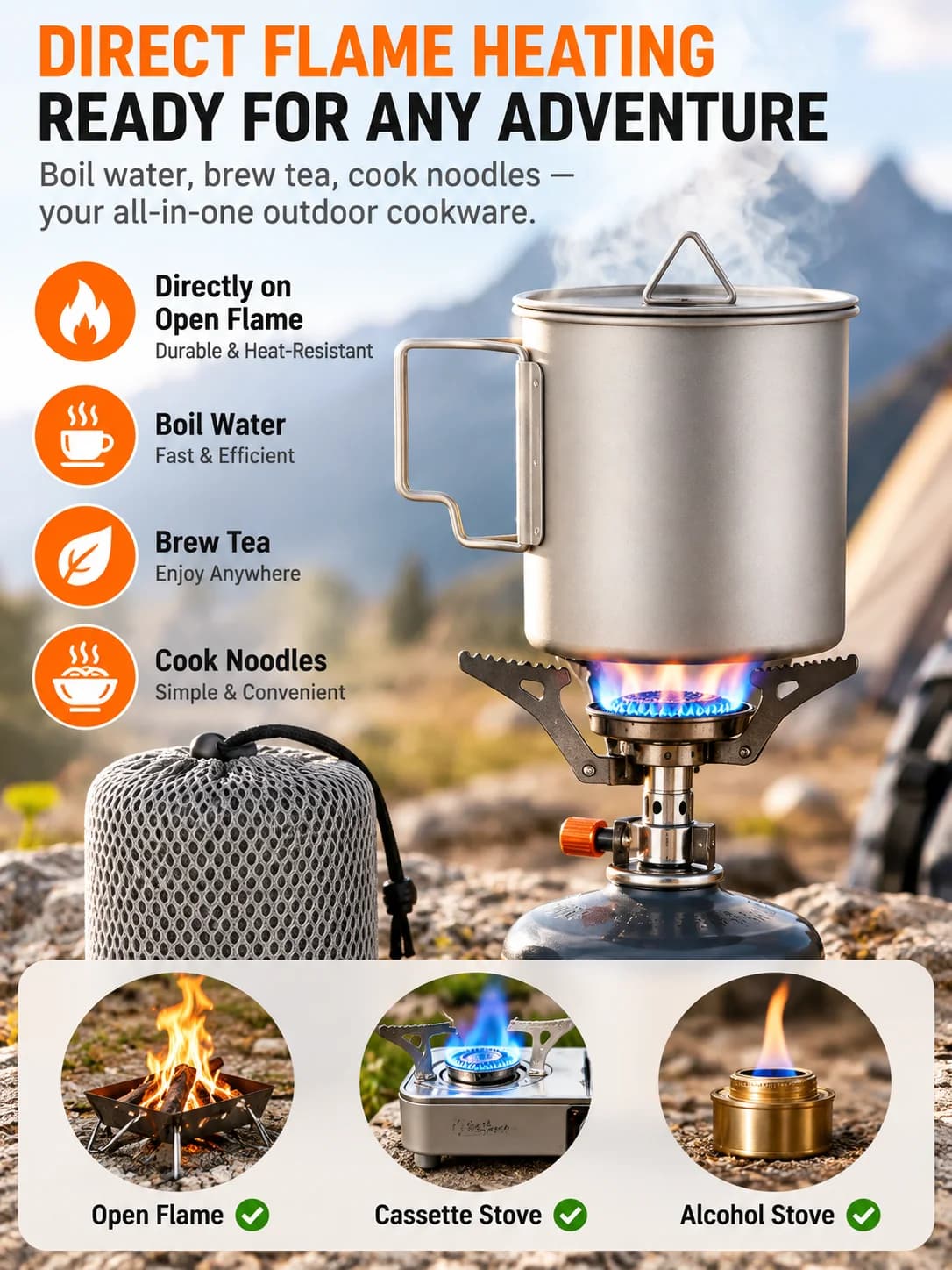 Caneca Dobrável de Titânio Puro para Camping